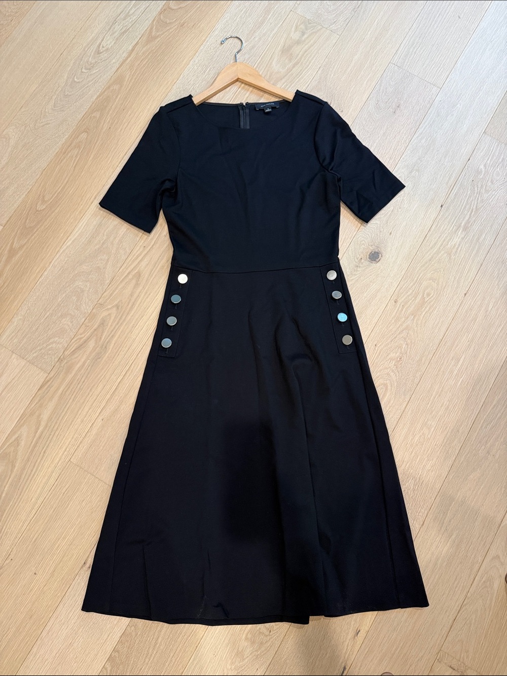 Ann Taylor Black Midi Dress with Gold Button Accents